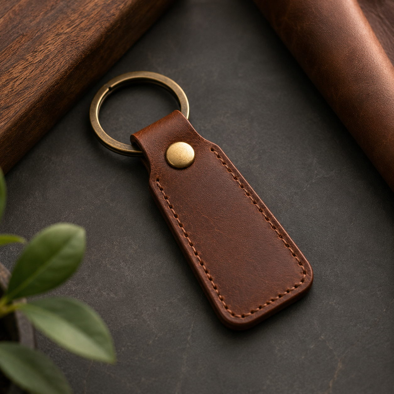 Leather keychains — brown with brass hardware