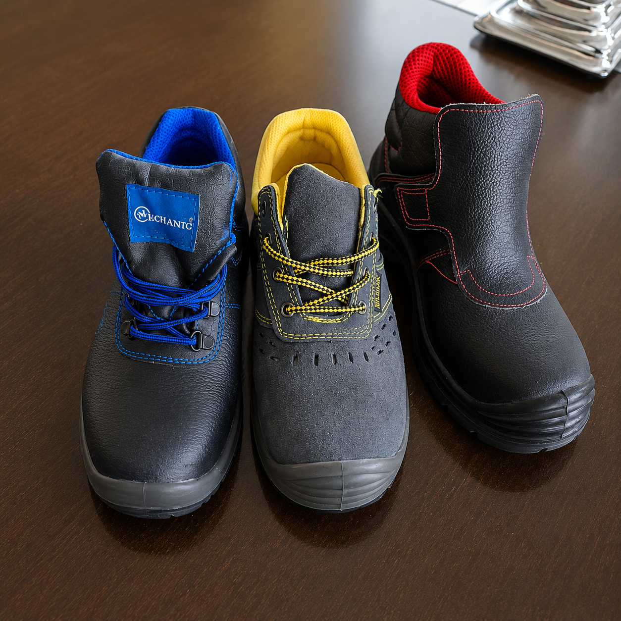Range of leather safety shoes manufactured at Pernambut