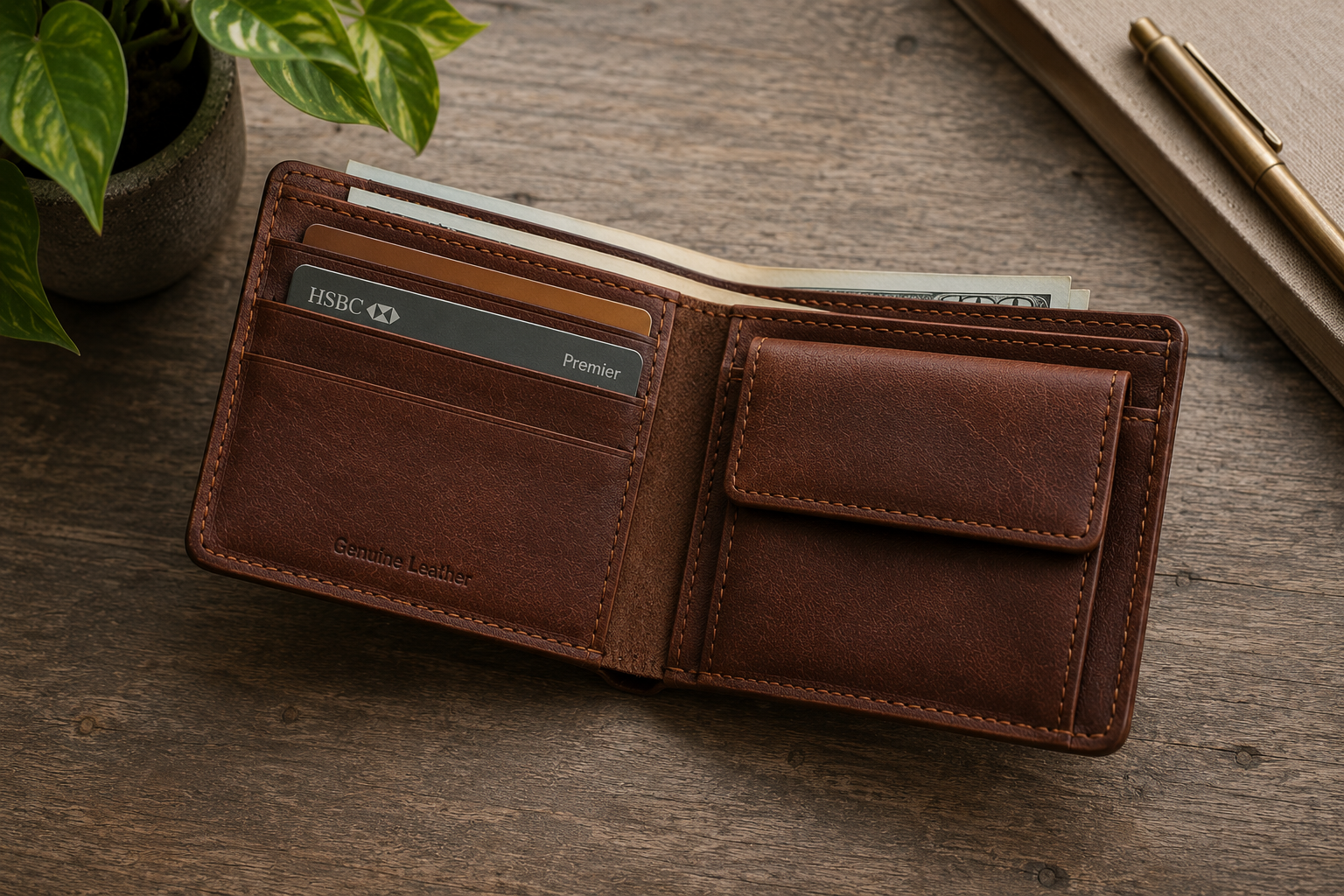 Leather wallet detail