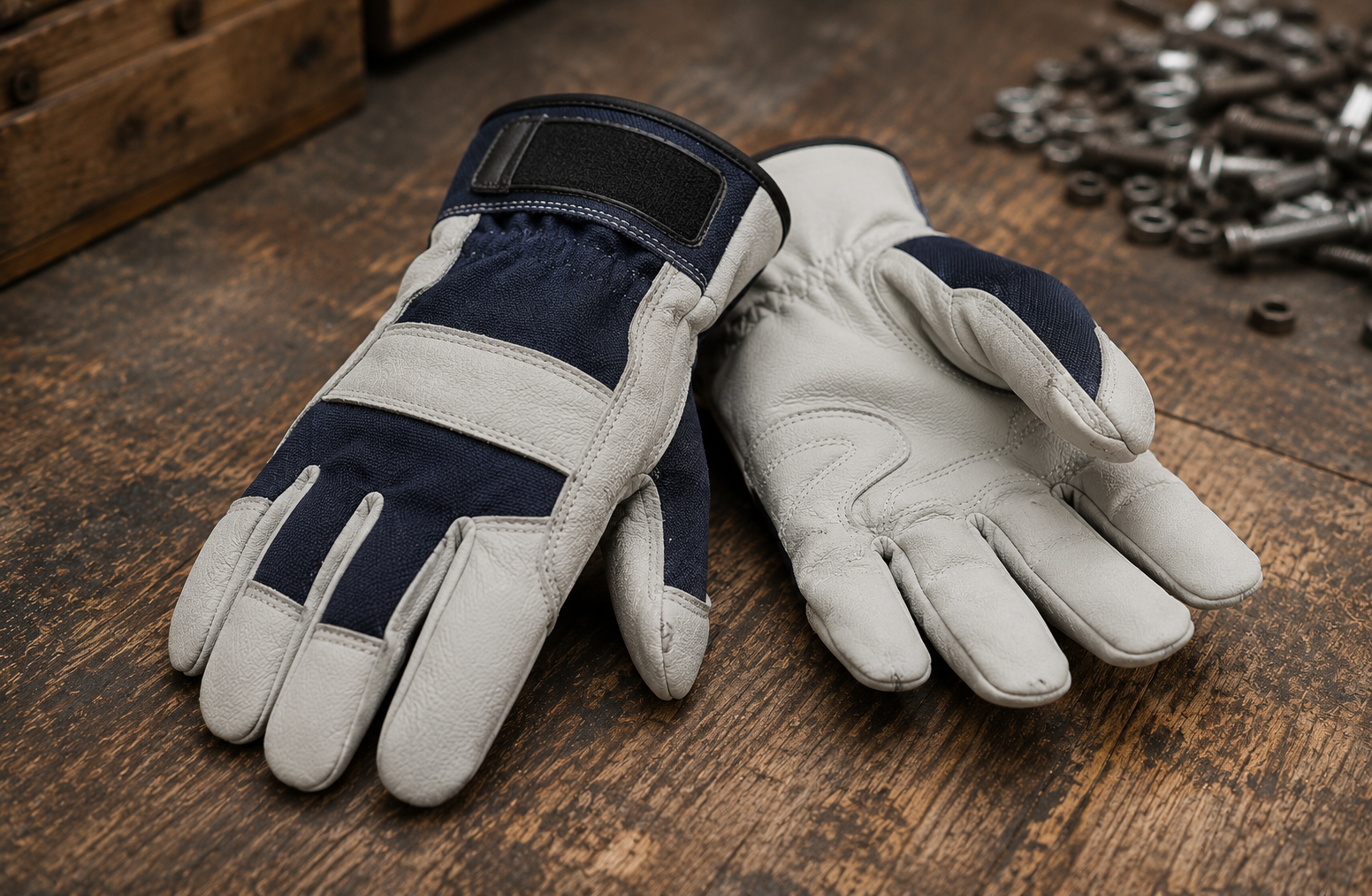 Finished industrial leather gloves ready for dispatch